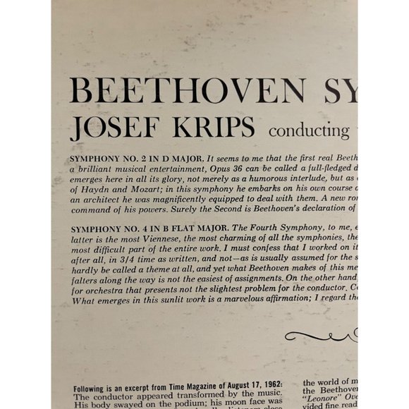 Classical Vinyl Beethoven Symphonies No. 2 and 4 Josef Krips Conducting London S - Picture 5 of 11